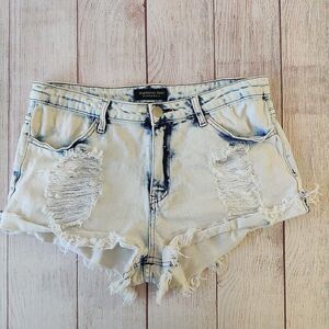 American Bazi raw hem ripped denim shortie shorts sz L